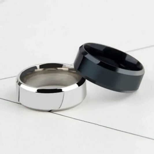 Einfache Edelstahlringe Titanstahl Punk Trendy Persönlichkeit Metall Abgeschrägter Rand Polierter Ring für Damen Herren Party
