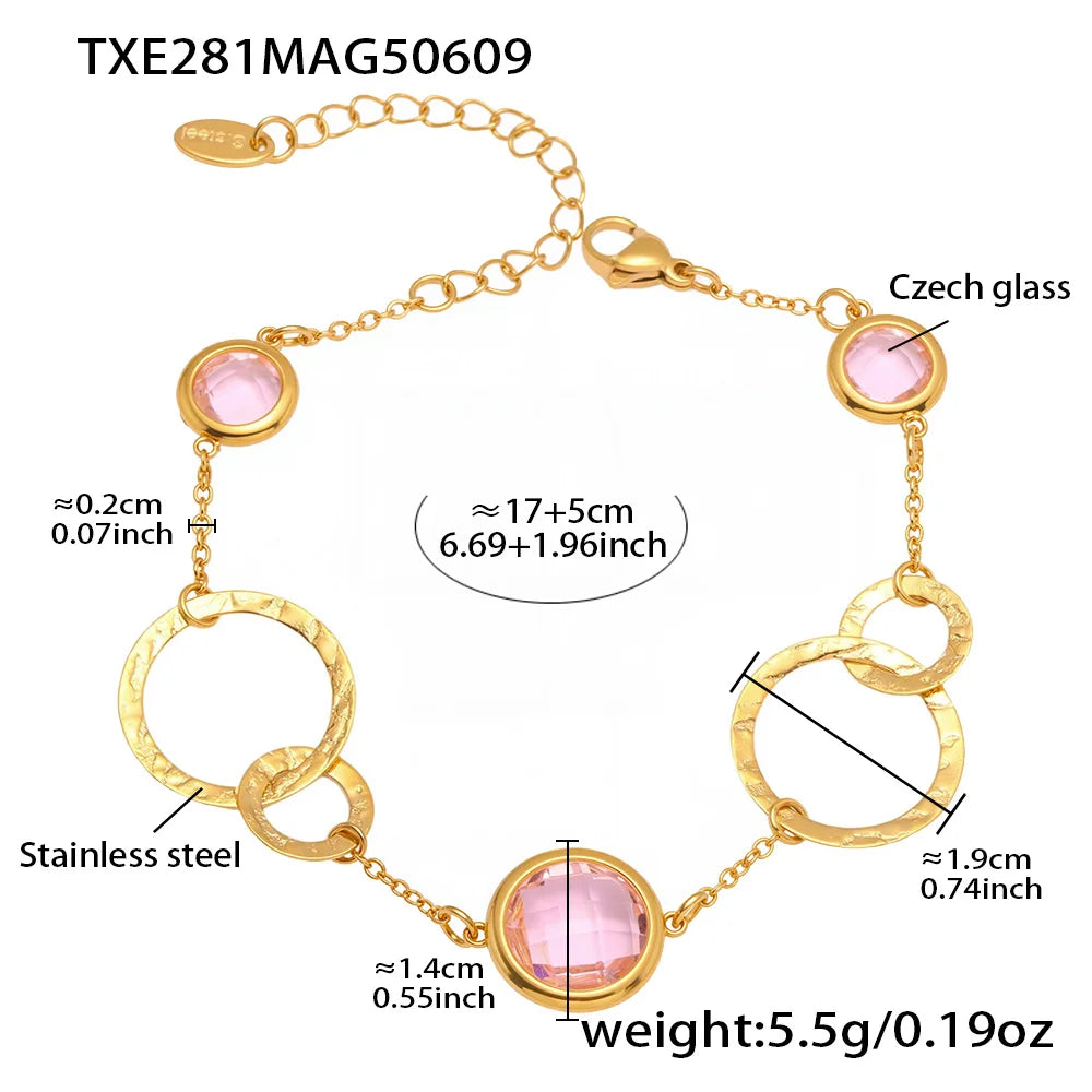 Kettenarmband aus 316L-Edelstahl mit glänzendem, facettiertem tschechischem Kristallglas für Damen. Hochwertige Luxus-Edelstein-Damenarmbänder