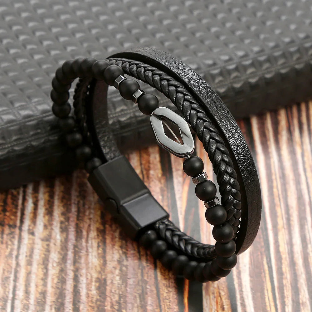 Heiße Mode Perlen Leder Armband Männer Klassische Tigerauge Perlen Multi Schicht Leder Armband Für Männer Schmuck 2023 Geschenk