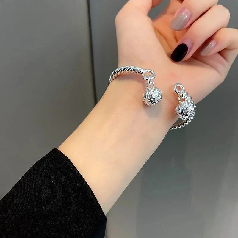 Luxus Sterling Silber Retro hübsche Doppel palast Glocke Manschette Armreif Armband für Frau Mode Party Designer Schmuck Geschenke