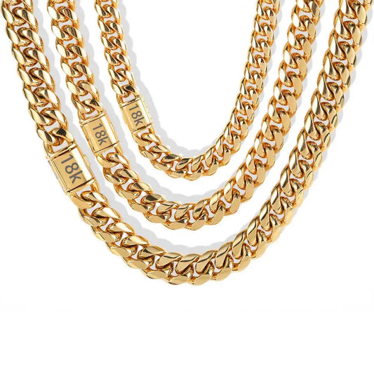 Hip Hop Schmuck 8mm/10mm/12mm/14mm Edelstahl Herren Halsketten Kette Coole kubanische Gliederkette Geschenk für Männer Jungen und Mädchen