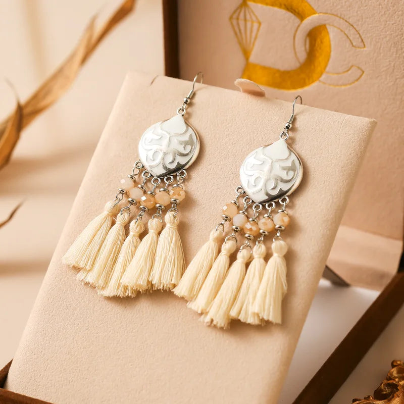 Vintage Ethnische Bunte Quaste Ohrringe für Frauen Elegante Pfirsich Herz Kristall Legierung Ohrring Party Hochzeit Täglichen Schmuck