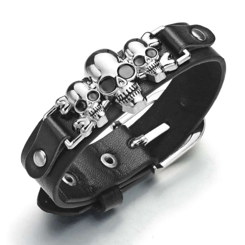Kühle Skeleton Schädel Armbänder Rock Leder Gürtel Schnalle für Frauen Männer Unisex Punk Gothic Charme Armbänder & Armreifen Schmuck S416