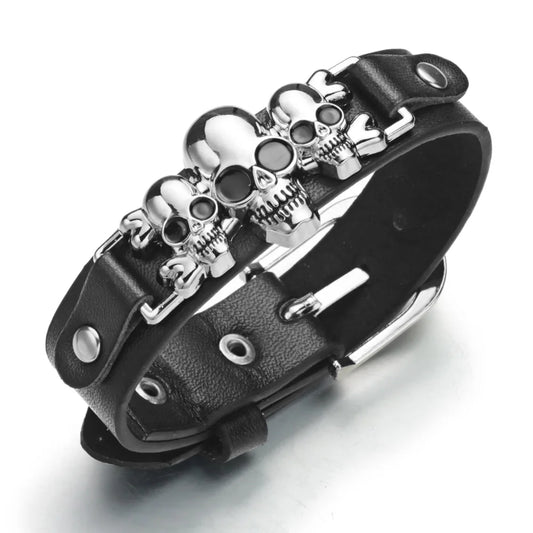 Kühle Skeleton Schädel Armbänder Rock Leder Gürtel Schnalle für Frauen Männer Unisex Punk Gothic Charme Armbänder & Armreifen Schmuck S416