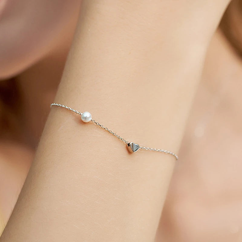 Panjbj sterling silber linie extrem feines armband für frauen lieben haert perle koreanisch ins süßes schmuck geschenk drops hipping