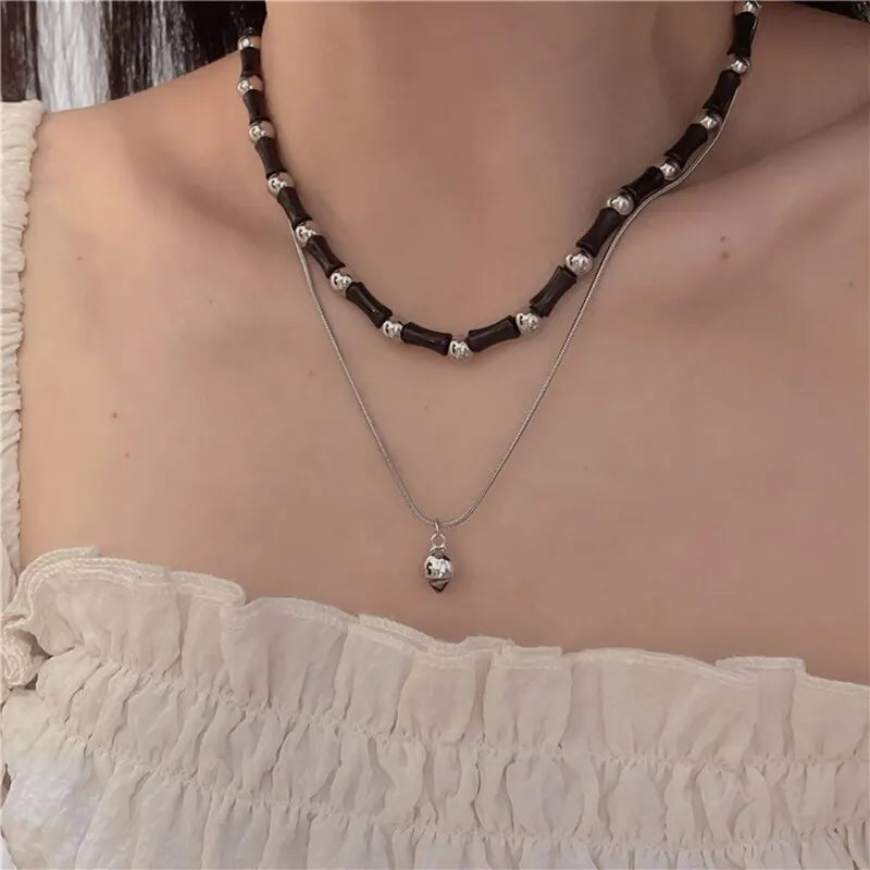2-teiliges Halsketten-Set mit Vintage-Friedenschnalle-Anhänger, Naturstein-Perlen, Ketten, Halsband-Halsketten-Set für Damen und Herren, chinesischer Stil, Schmuck