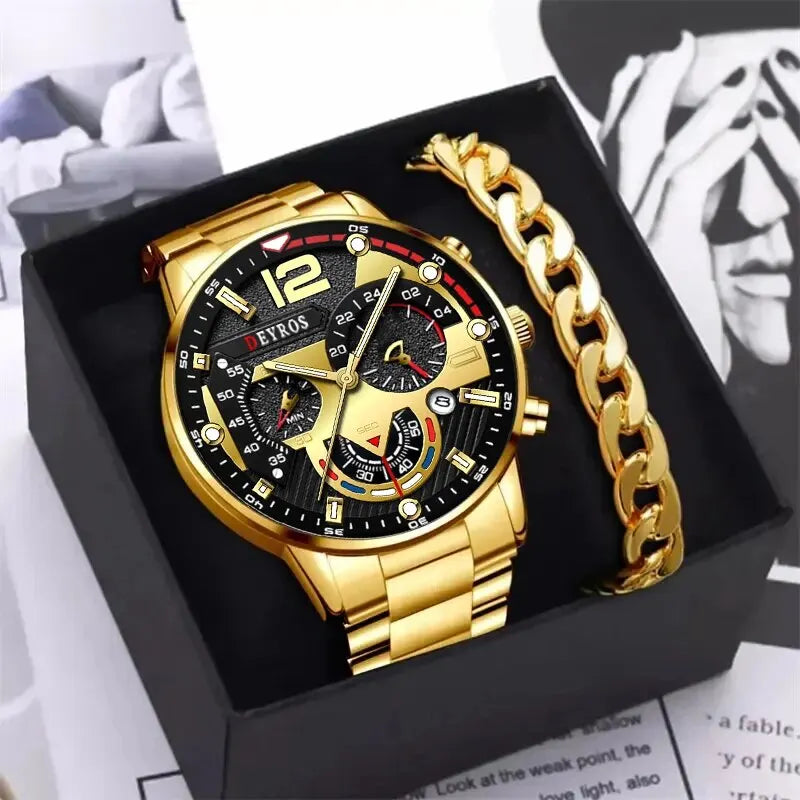 2 stücke Luxus Herren Silber Quarzuhr Mit Edelstahl Armband Männer Mode Business Casual Uhr Leuchtende Uhr