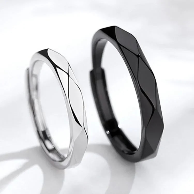 Modischer einfacher Paarring, schwarz-weiße Raute-Ringe, verstellbarer offener Schmuck für Damen und Herren, Valentinstag, Hochzeitstag, Geschenke