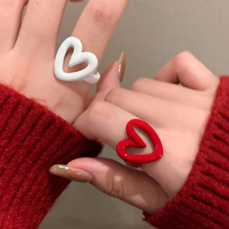LATS Weiß Rot Emaille Herz Süße Ring für Frauen Mädchen Trendy Geometrische Tropft Öl Y2K Öffnung Ringe Schmuck Geschenk Großhandel