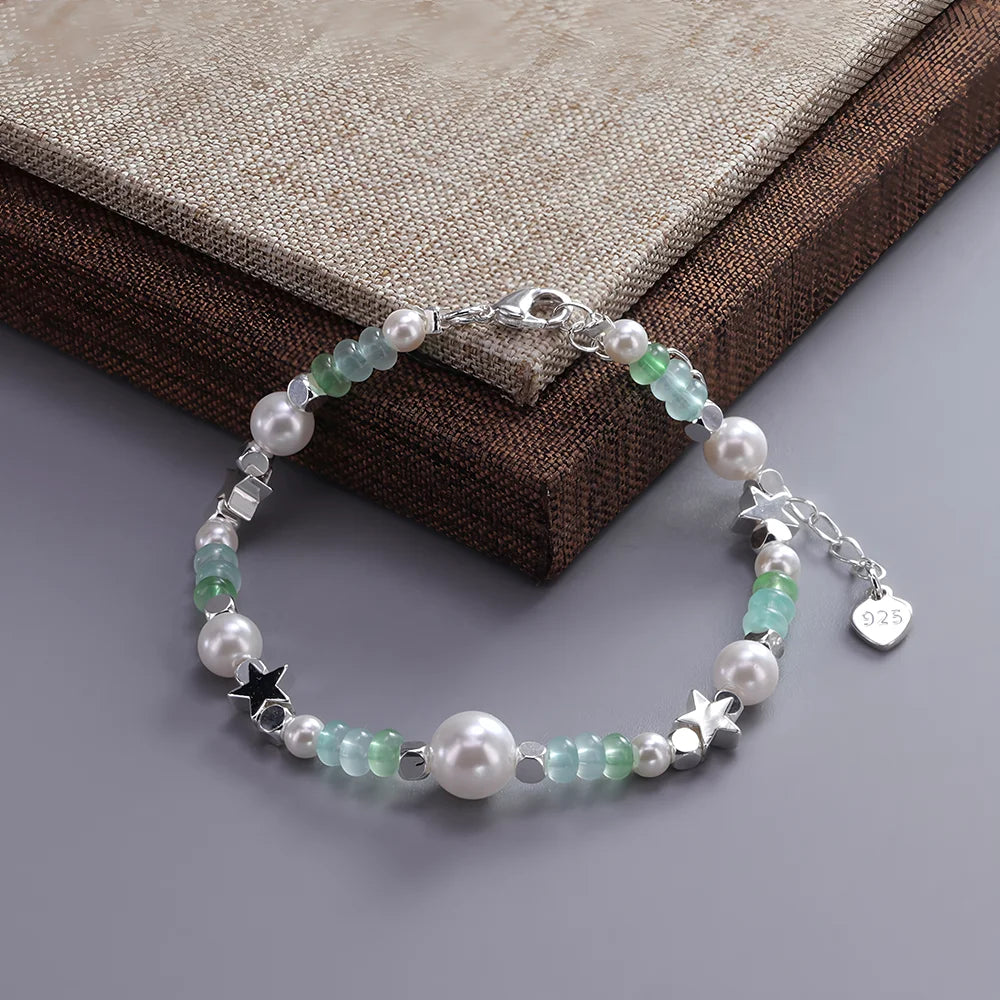 Panjbj sterling silber linie extrem feines armband für frauen lieben haert perle koreanisch ins süßes schmuck geschenk drops hipping