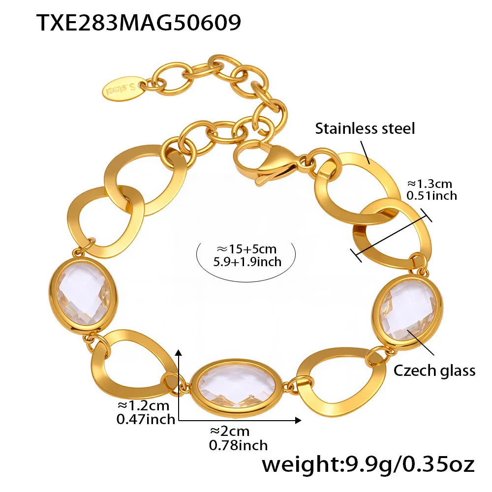 Kettenarmband aus 316L-Edelstahl mit glänzendem, facettiertem tschechischem Kristallglas für Damen. Hochwertige Luxus-Edelstein-Damenarmbänder