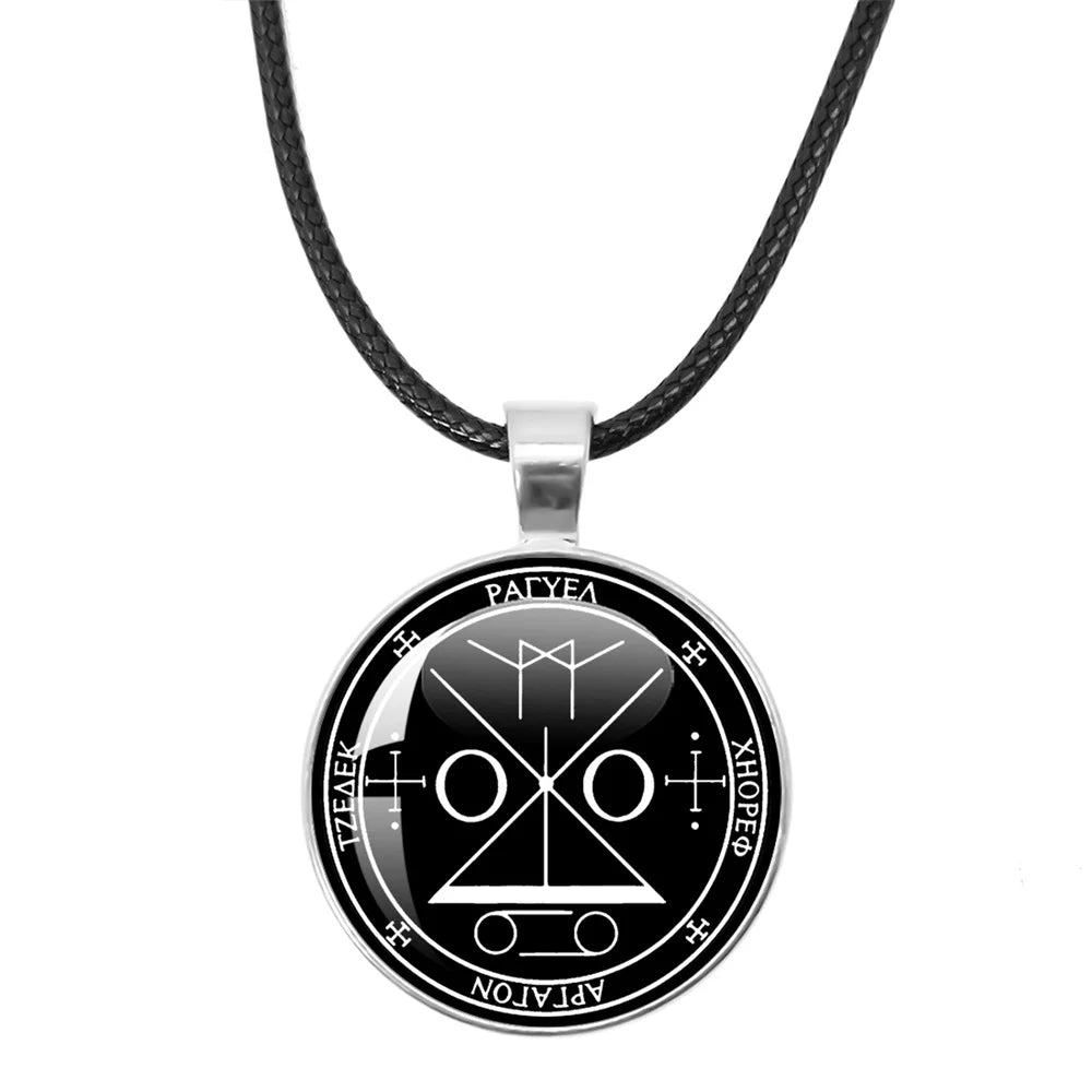 Siegel der sieben Erzengel Medaille Leder Seil Halskette Michael Raziel Uriel Gabriel Anhänger Rune Halskette Schutz Amulett Geschenke