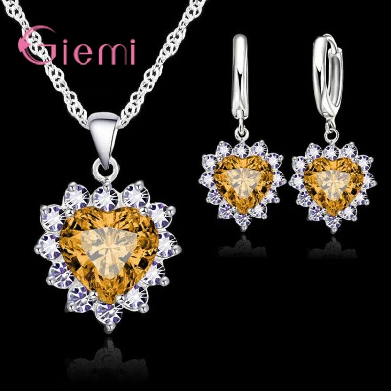 True Love Schmucksets aus 925er-Sterlingsilber für Hochzeit, Damen, Zirkonia, Anhänger, Halskette, Ohrringe, Set, Valentinstagsgeschenk