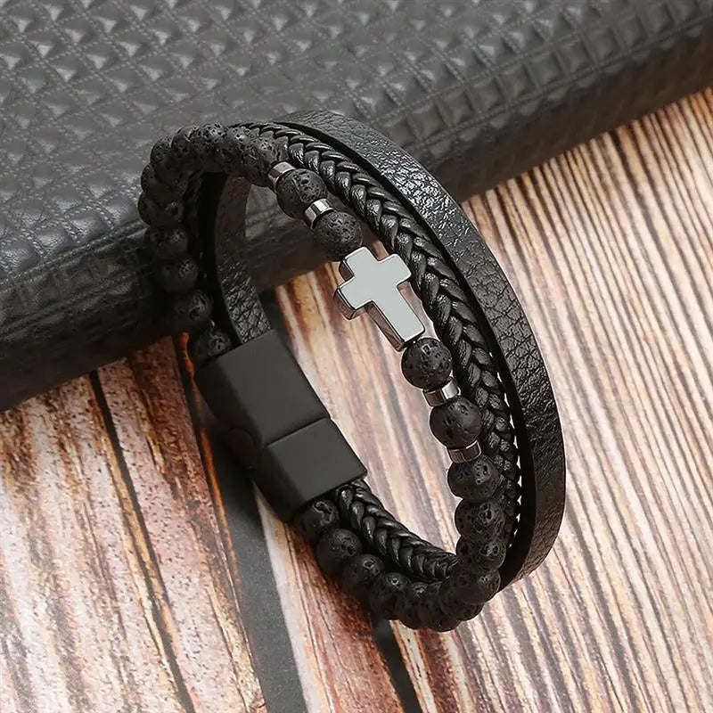 Jiayiqi Leder Armband Männer Punk Hip Hop Metall Charme Tigerauge Stein Perlen Multi-Schicht Armband Für Männer Mode schmuck Geschenk