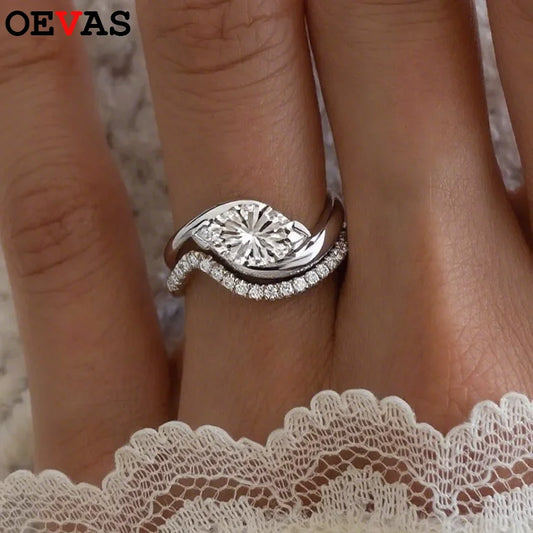 OEVAS 1ct 5x10mm D Farbe Marquise Cut Moissanit Ring Set für Frauen 100% S925 Silber Sterling Ehering edlen Schmuck mit GRA