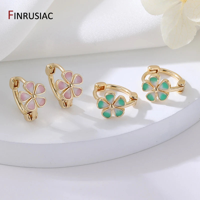 Neue Mode 14K Gold Überzogene Messing Blume Emaille Creolen für Frauen Tropft Öl Huggies Ohrringe Mädchen Partei Schmuck geschenk