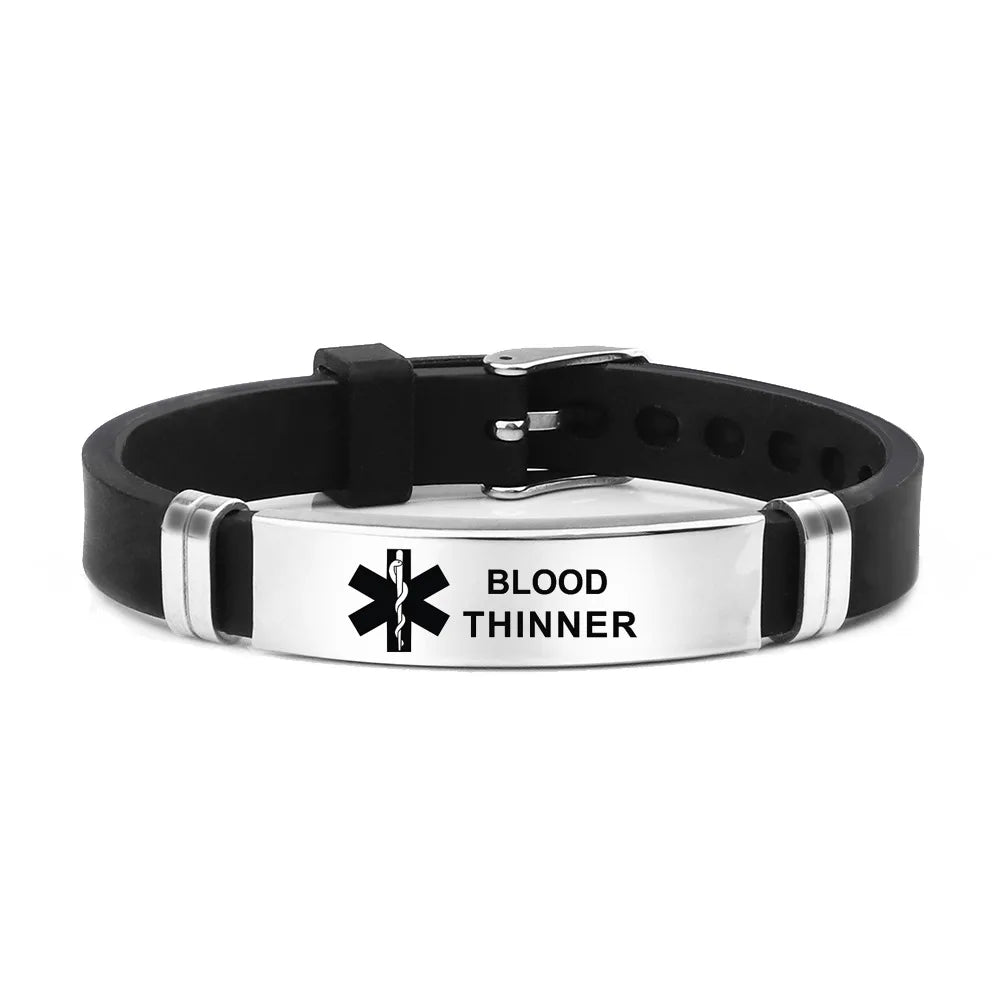 Edelstahl Gravierbare Medizinische Alarm Armbänder Diabetes Epilepsie Alzheimer Allergie Frauen Männer Silikon Armband Schmuck
