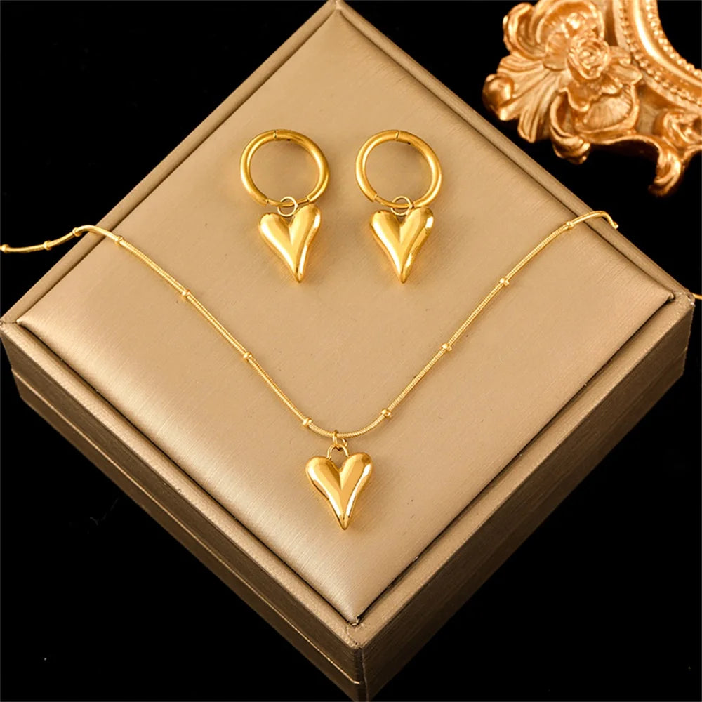 EILIECK 316L Edelstahl Herz Liebe Halskette Armbänder Ohrringe Set Für Frauen Neue Trendy 18K Gold Überzogene Wasserdichte Schmuck