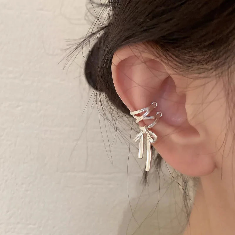 VENTFILLE 925 Sterling Silber Bogen Knoten Ohr Clip für Frauen Mädchen Band Design Ballett Stil Süße Schmuck Geschenk Dropshipping