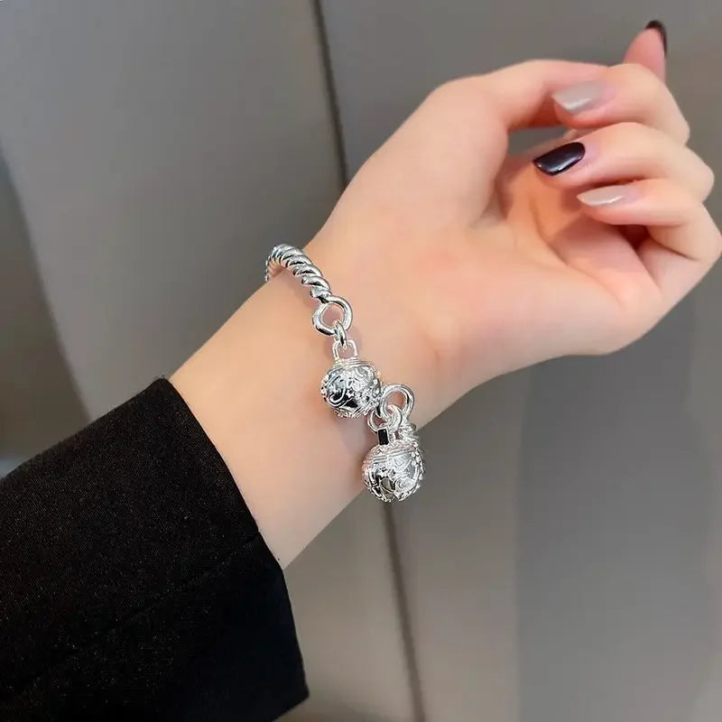 Luxus Sterling Silber Retro hübsche Doppel palast Glocke Manschette Armreif Armband für Frau Mode Party Designer Schmuck Geschenke