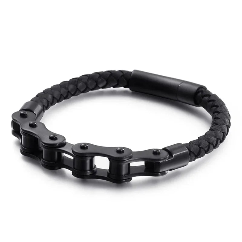 Retro Punk Fahrradkette handgewebtes Lederarmband mit Metallschnalle für Männer Motorradfahrer Rock Party Schmuck Geschenk