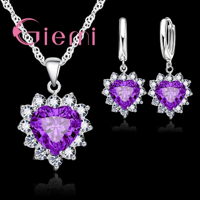 True Love Schmucksets aus 925er-Sterlingsilber für Hochzeit, Damen, Zirkonia, Anhänger, Halskette, Ohrringe, Set, Valentinstagsgeschenk
