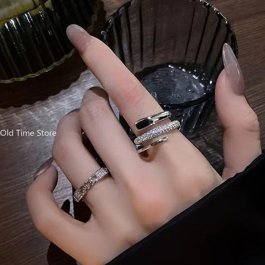 Kristall Ringe Kpop Herz Einstellbare Ring Unregelmäßige Geometrie Punk Vintage Ringe für Frauen Mädchen Neue Mode Schmuck