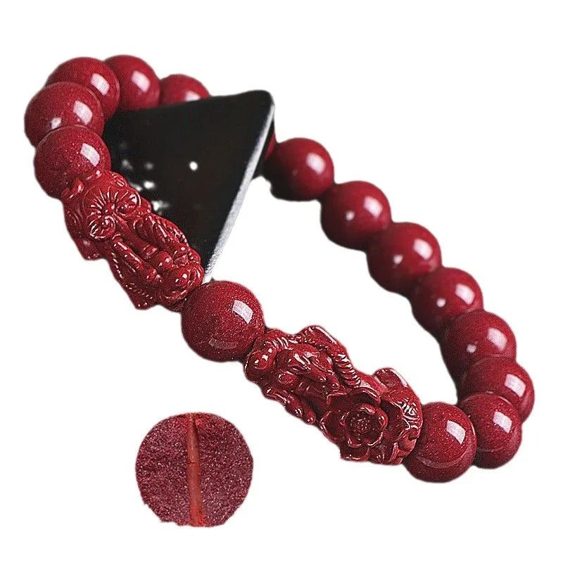 Natürliches Zinnober-Pixiu-Armband, viel Glück, Reichtumsschutz, sicheres Perlenarmband, Transferperlenschmuck, Paar-Geschenke Yng