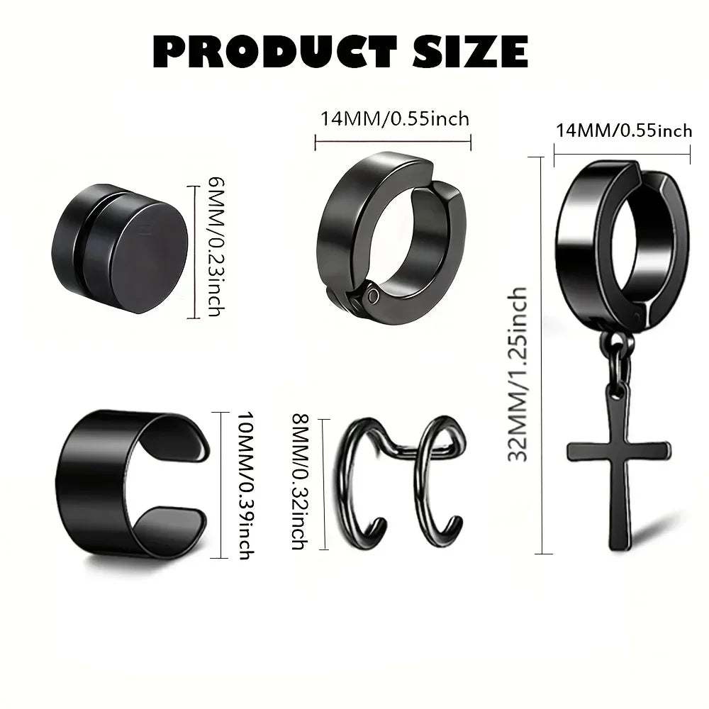2 Stück Punk Herren Starker Magnet Magnet Ohrstecker Set Nicht Piercing Ohrringe Gefälschte Kreuz Ohrringe Geschenk für Freund Liebhaber Schmuck