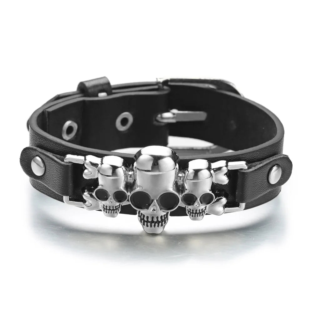 Kühle Skeleton Schädel Armbänder Rock Leder Gürtel Schnalle für Frauen Männer Unisex Punk Gothic Charme Armbänder & Armreifen Schmuck S416