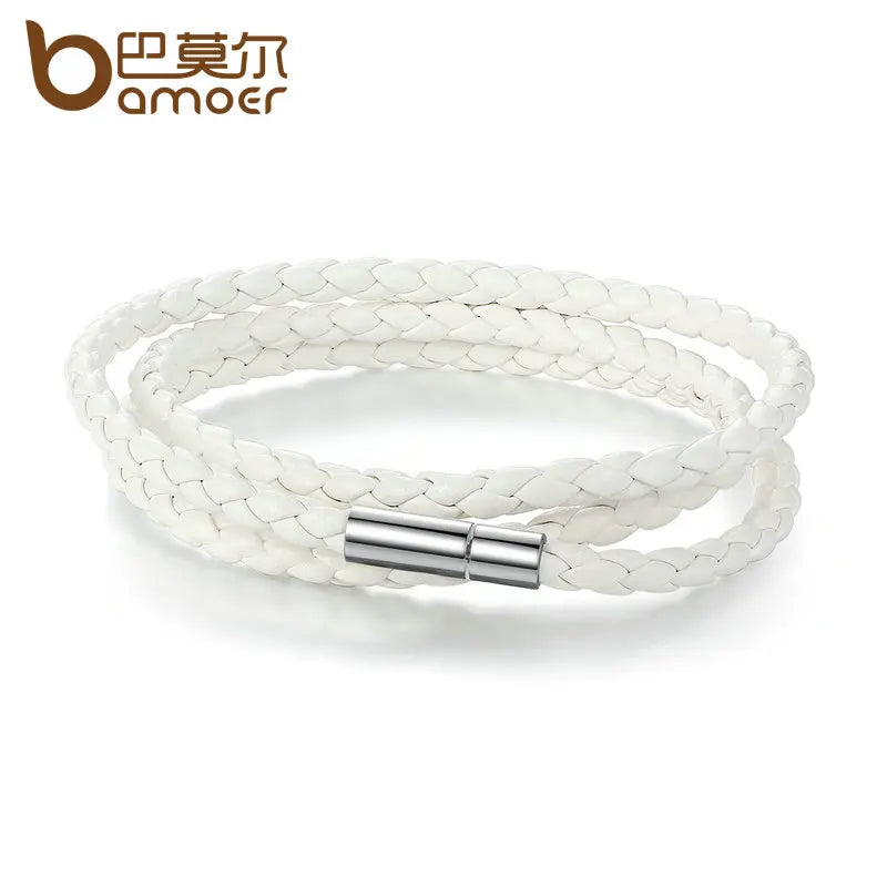 BAMOER 6-farbige Großhandelsarmbänder mit langer Kette, verstellbare Magnetschnalle, Unisex, PU-Lederarmbänder für Damen und Herren, Modeschmuck