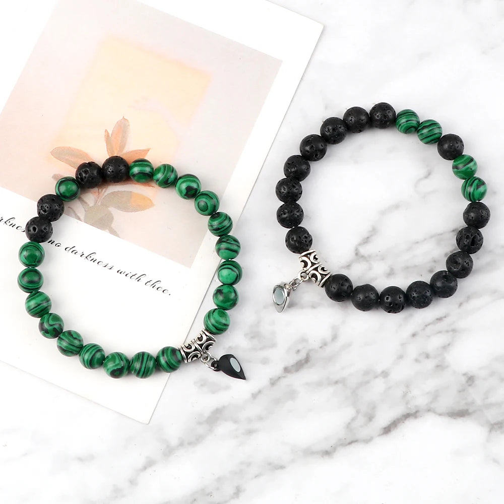Heißer Paar Yin Yang Armband Set Männer 8mm Naturstein Herz form Magnet Liebe Armband für Frauen Freundschaft Mode schmuck Geschenk