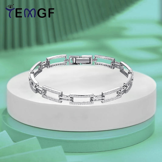 TEMGF S925 Sterling Silber Kettenarmband 1,1 mm Zirkon-Inlay für Frauen und Mädchen, eleganter feiner Schmuck, trendige Geburtstags-einzigartige Geschenke