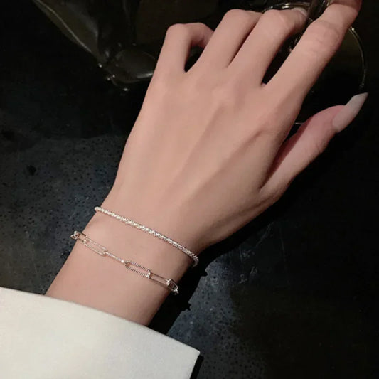 Neue Mode Silber Farbe Doppel Schicht Armband Funkelnden Exquisite Einfache Frauen Armband Edlen Schmuck Zubehör