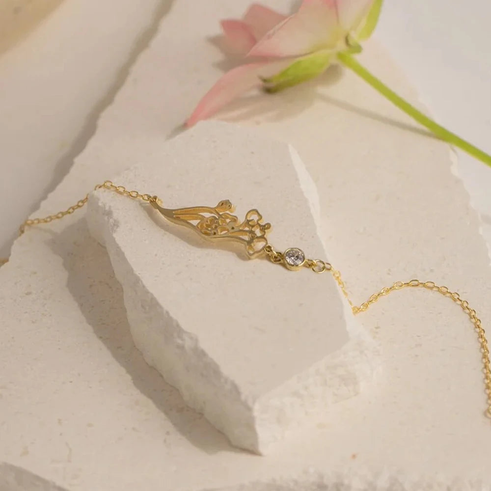 eManco Geburtstagsblume mit Geburtssteinen-Armbändern für Frauen, Edelstahl-Schmuck, individuelles Armband, personalisierte Geschenke für Freundin