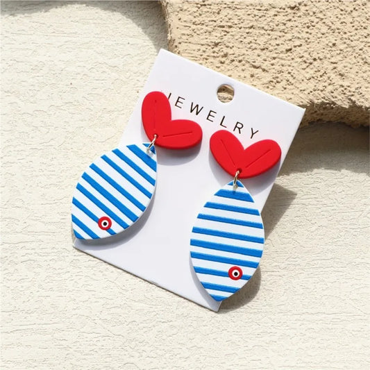 Ozeanblau gestreifter Druck Fischschwanz Acryl Ohrstecker für Frauen Niedliche Strandurlaub Design Ohrringe Party Schmuck Geschenke