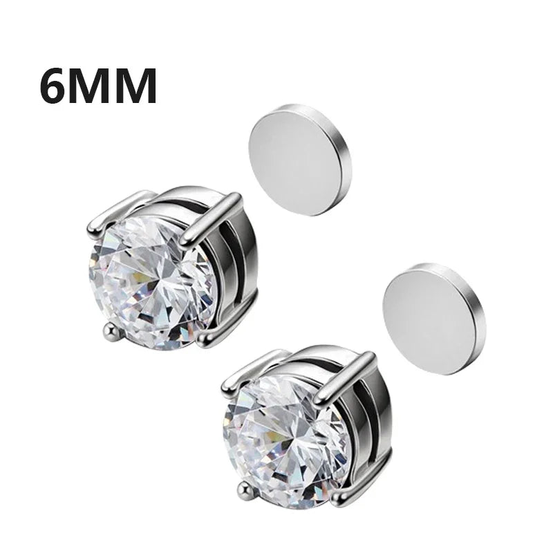 6-teiliges Set, Kristall, starke magnetische Ohrstecker-Clip-Ohrringe für Männer und Frauen, Punk, runde Zirkon-Magnet-Ohrringe, nicht durchdringender Schmuck