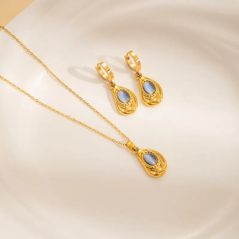 Uorich Vintage Mode Edelstahl vergoldet 18k eingelegte farbige Opal Halskette Ohrringe für Frauen Schmuck Set Party Geschenk