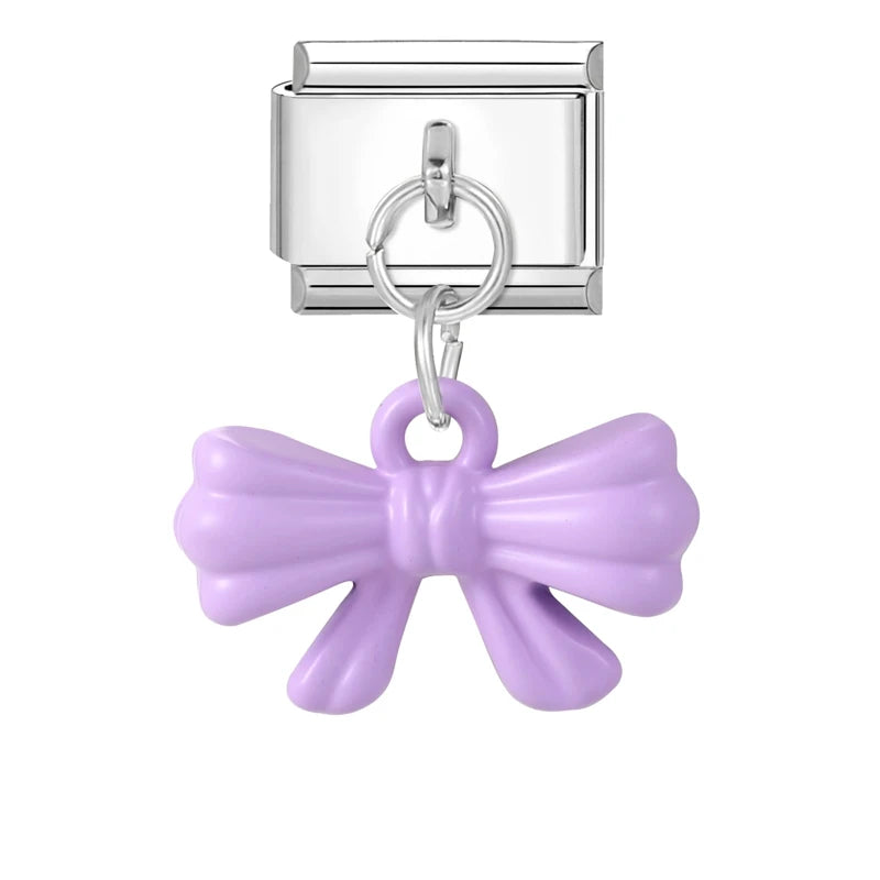 Lila Rosa Blau Schleife Knoten Herz Muschel Muschel Anhänger Italienischer Charm Link Fit 9MM Armband Edelstahl Männer Frauen DIY Herstellung