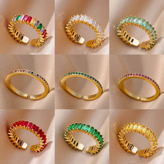 Mini Zirkon Grüne Ringe Für Frauen Edelstahl Gold Farbe Einstellbare Finger Ring Verlobung Hochzeit Weihnachten Schmuck Geschenk