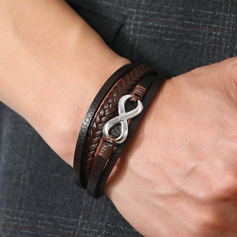 Mode Punk Leder Armband Für Männer Edelstahl Armband Multilayer Geflochtenen Seil Männliche Armband Liebhaber Geschenk