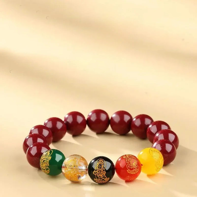 Fünf-Wege-Gott des Reichtums, handgefertigtes Zinnober-Perlenarmband, Transfer-Glücksbringer, Sternzeichen-Schmuck für Männer und Frauen, Eröffnungsglücksgeschenk