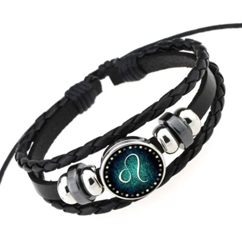 Mehr schicht iges Leder armband 12 Sternbild Sternzeichen Herren Damen geflochtene Armbänder Leo Skorpion Jungfrau Schmuck