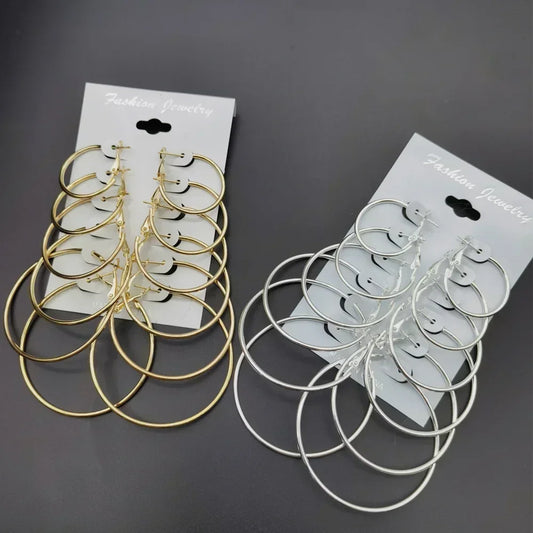 6Pairs Creolen Set Großen Kreis Ohrringe Schmuck für Frauen Mädchen Ohr Clip Punk Stil Ohrringe Modeschmuck Zubehör
