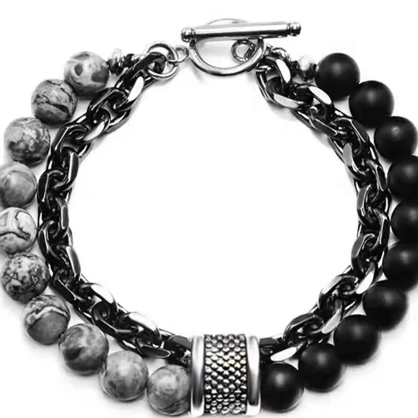 1-teilige Punk-Kette mit schlichtem Temperament, schwarze Perlenkette mit Naturstein-Perlenkette, Armbänder für Herren, modische Gegenstände, Urlaub, Reisen