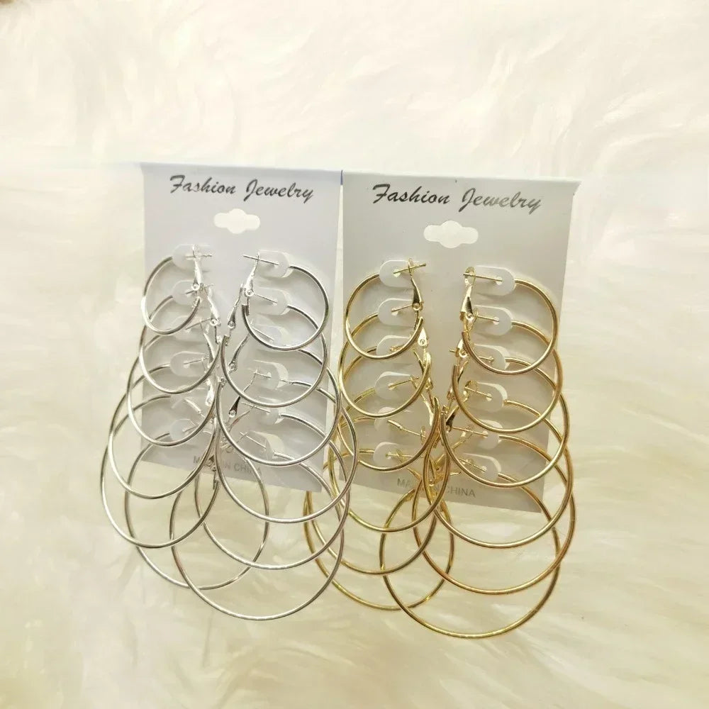6Pairs Creolen Set Großen Kreis Ohrringe Schmuck für Frauen Mädchen Ohr Clip Punk Stil Ohrringe Modeschmuck Zubehör