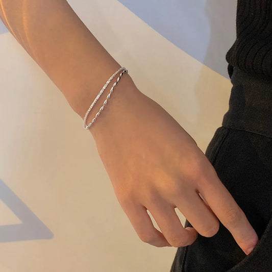 Neues Doppelschicht-Armband aus 925er-Sterlingsilber, Kettenstil, schlichter Stil, Charm-Armband, Damen-Geburtstagsgeschenk, Premium-Schmuck