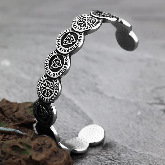 Wikinger Kompass Manschettenarmreif Herren Edelstahl Nordische Runen Hrungnir Amulett Armband Vintage Klassischer skandinavischer Schmuck Geschenk