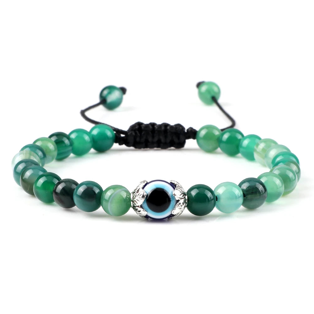 Mode Trendy Männer Türkische Bösen blick Armbänder 6mm Natürliche Tigerauge Vulkangestein Armbänder Frauen Geflochtene Amulett Schmuck Geschenke