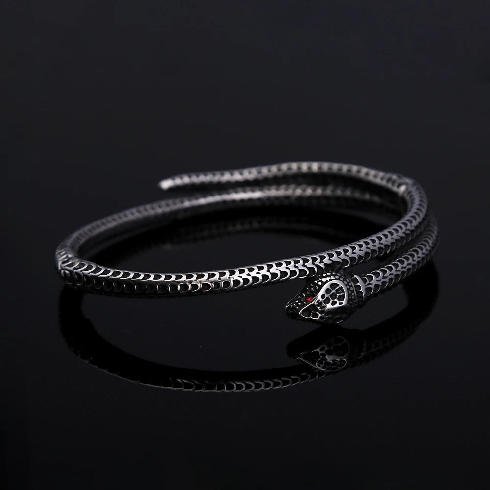 Gothic Vintage Wikinger Schlange Armband mit rotem Stein für Männer Frauen Edelstahl Punk Rock Tier Armreifen Modeschmuck Geschenke